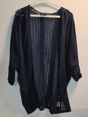 New Woman Navy Open Knit Cardigan Lightweight Layering Drape M